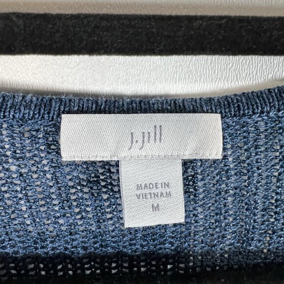 J. Jill Women's Blue Linen 3/4 Sleeve Sweater Size Medium Beach Boho Mesh - Picture 4 of 9